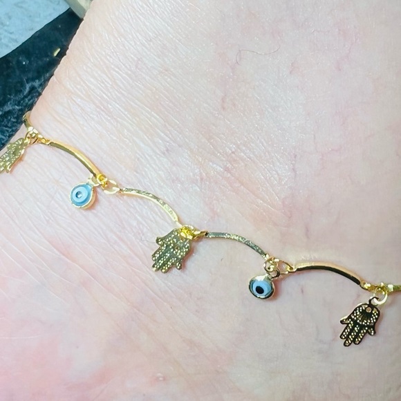 Gold vermeil 18k Gold filled Evil Eye 🧿 lucky charm Anklet. - Picture 1 of 6